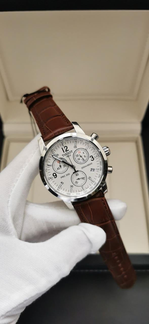 Tissot Masculino PRC200 - Couro Marrom 41mm - Quartzo - Top Premium AAA+