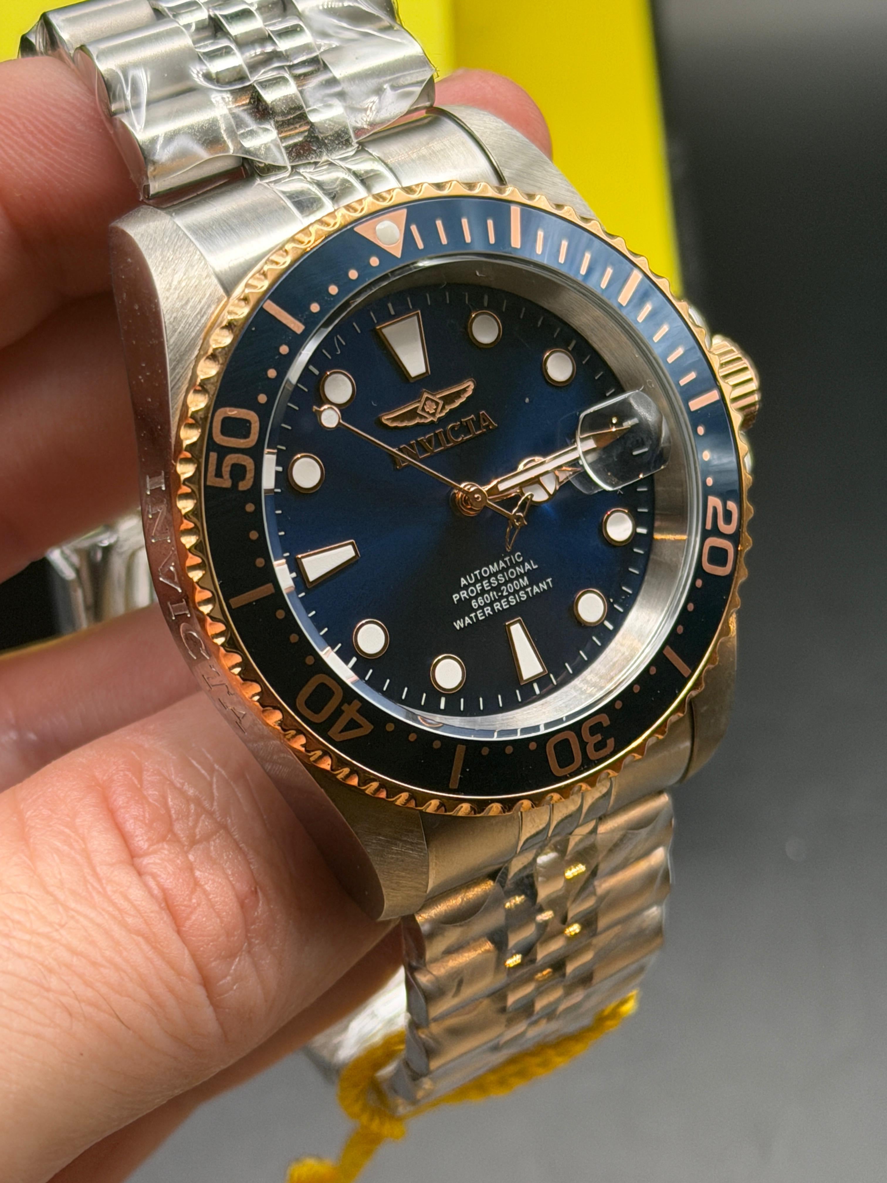 Relógio Invicta Automático Pro Diver Azul Bicolor Aço Inox Original - 42mm