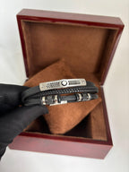 Pulseira Masculina Montblanc Premium – Multi Camadas em Couro e Aço Escovado