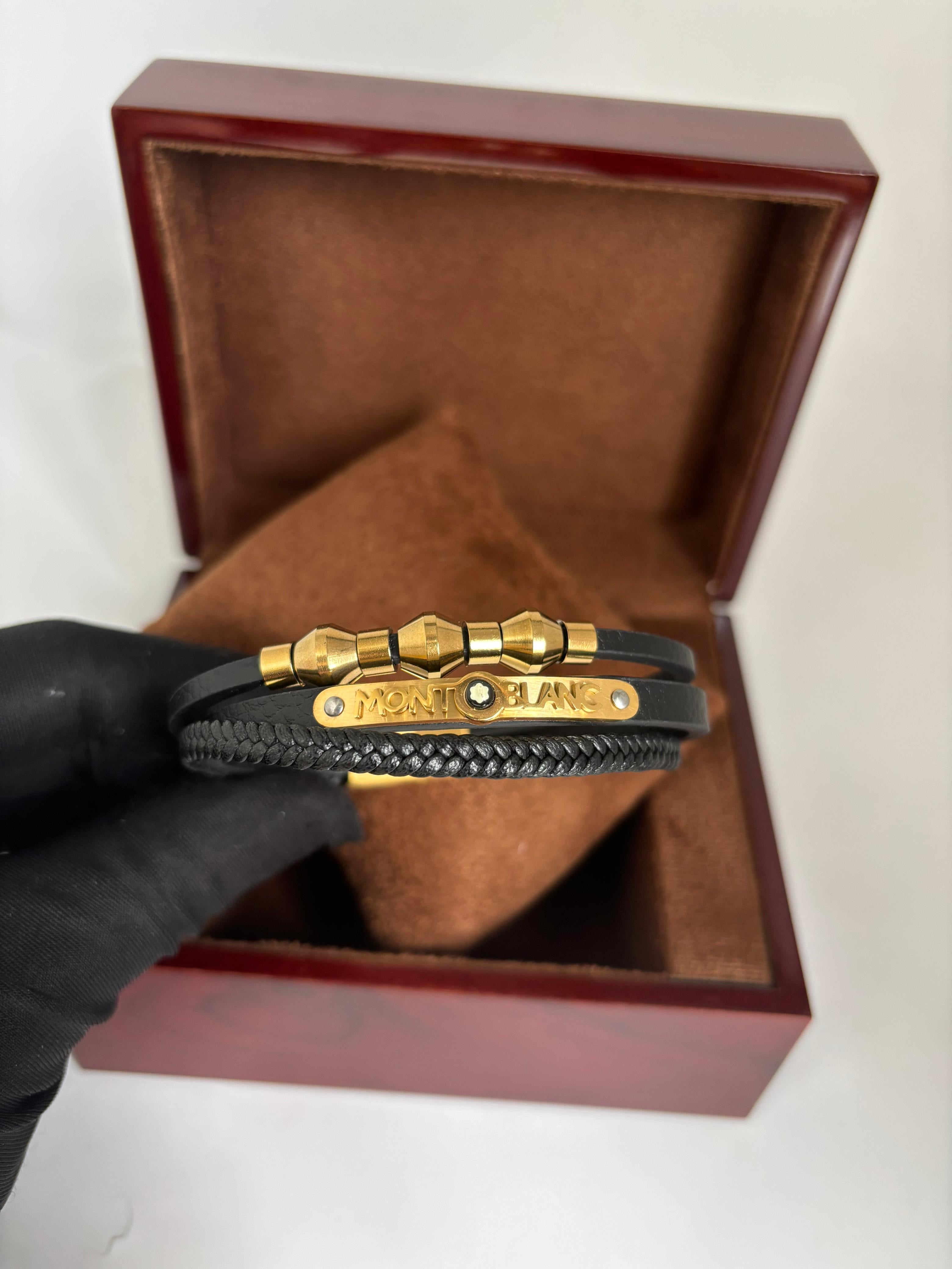 Pulseira Masculina Montblanc Premium – Multi Camadas em Couro e Aço Escovado