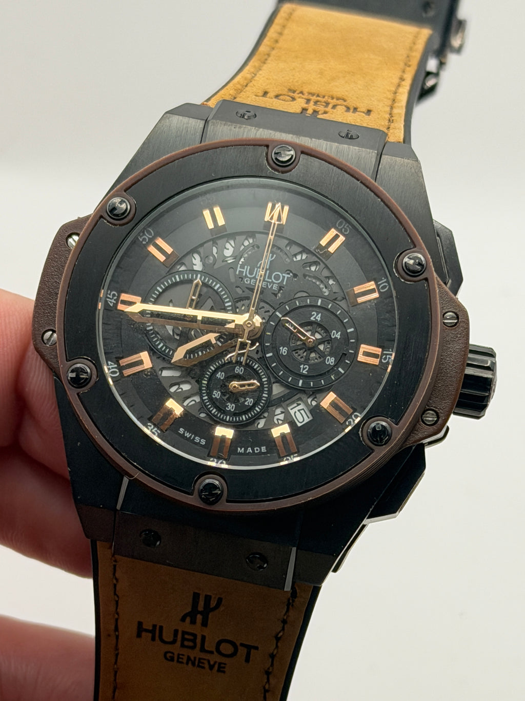 Hublot Geneve Skeleton Black Gold Premium AAA+ Cronógrafo Masculino