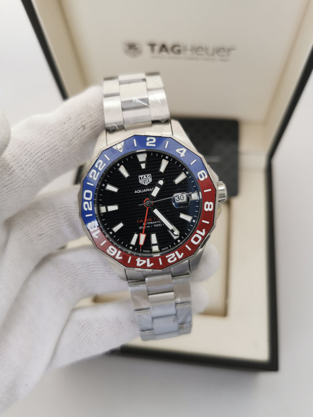 TAG Heuer Aquaracer Calibre 7 GMT Pepsi | 43mm | Vidro Cristal Safira | Aço Inoxidável | Premium AAA+
