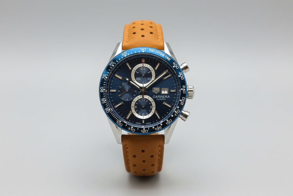 TAG Heuer Carrera Azul Cronógrafo – Automático – Vidro Safira – Couro – 43mm | Premium AAA+