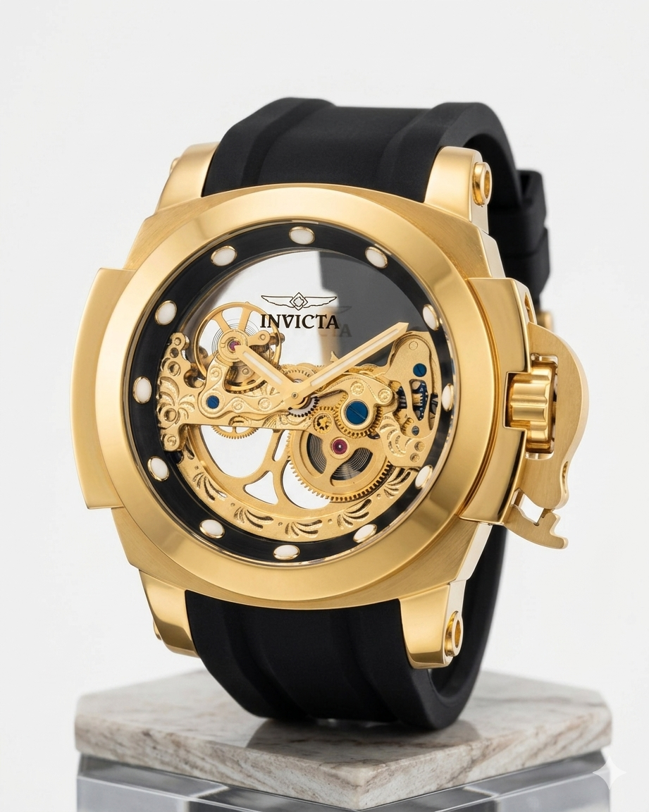 Relógio Invicta Linha Premium Gold Automático – Caixa Dourada | Design Exclusivo