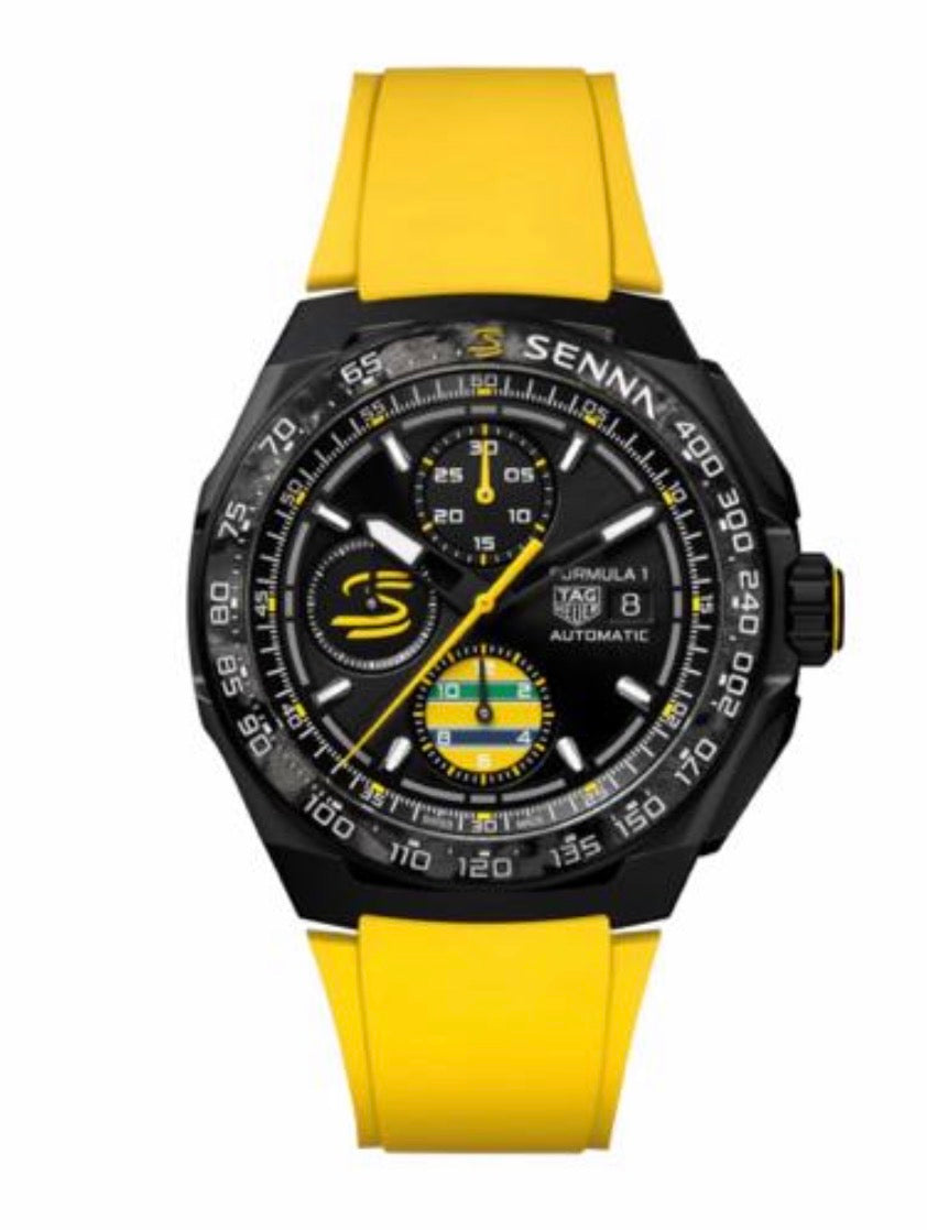 TAG Heuer Formula 1 Senna – Chronograph – Quartzo – DLC Preto – Pulseira Borracha Amarela – 43mm | Premium AAA+