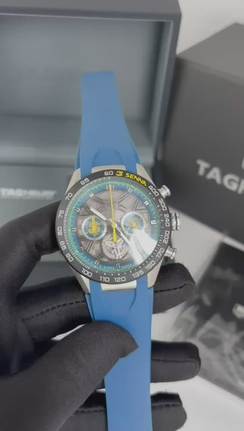 Tag Heuer Carrera Azul Borracha 43mm - Quartzo - Vidro Safira