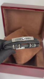 Pulseira Masculina Montblanc Premium – Multi Camadas em Couro e Aço Escovado