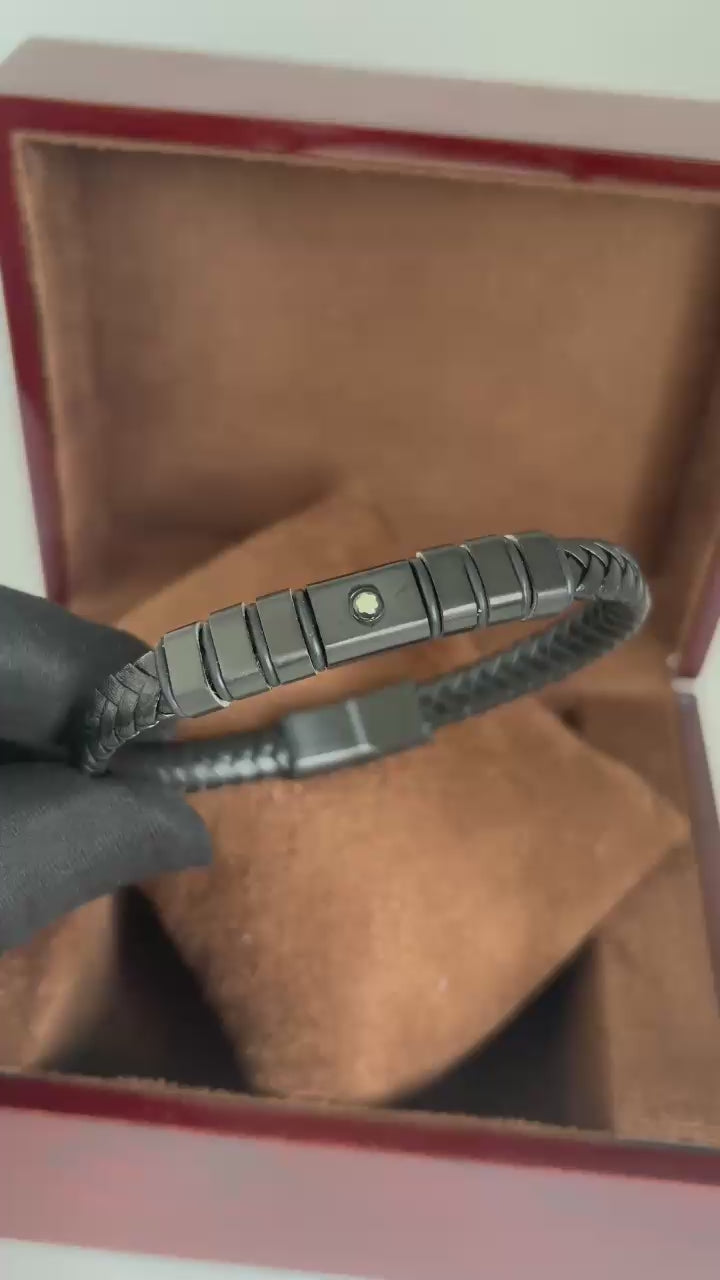 Pulseira Masculina Montblanc Premium – All Black com Detalhes em Aço Escovado